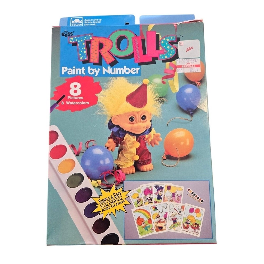 🆕️ VINTAGE Russ Trolls Paint by Number Art Kit‎ Pictures Watercolors Activity